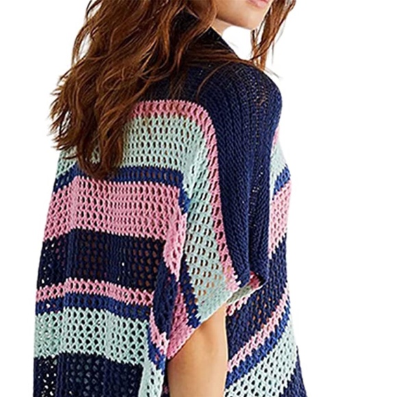 Fun Collared Open Crochet  Coverup Stripe Tunic OSFM - Picture 6 of 7